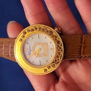 Ferragamo Sparkle diamond gems watch with leather band